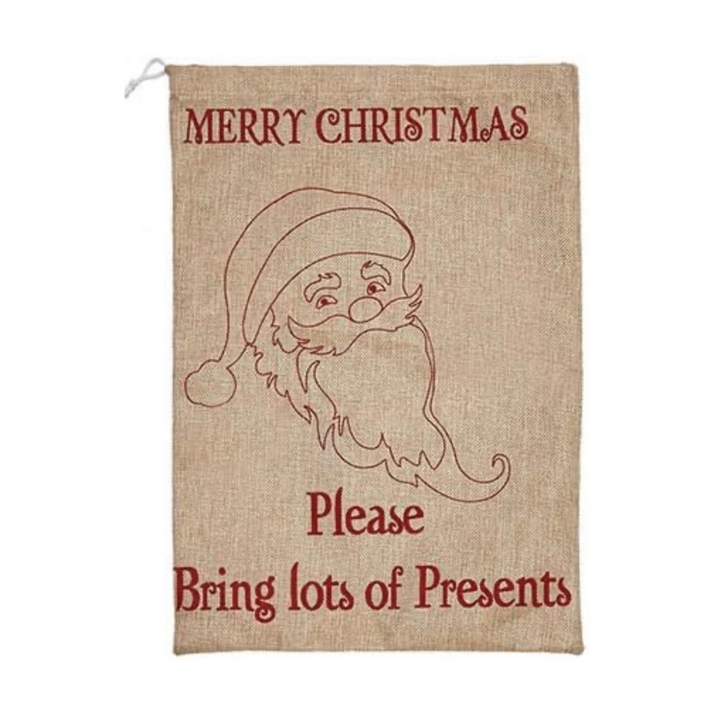 Burlap Christmas Bag With Santa 14" X 20", Set of 2
